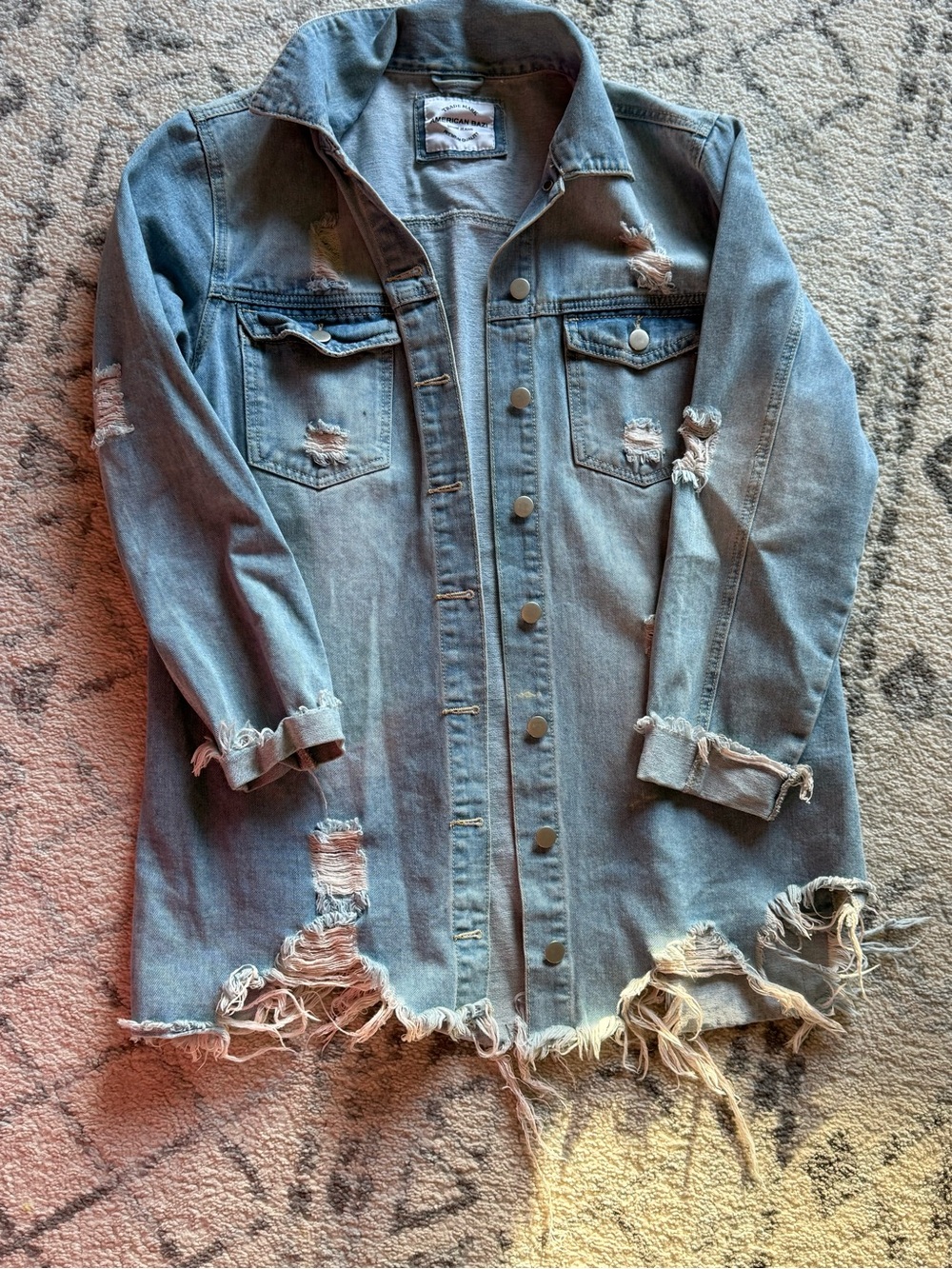 American Bazi Light Blue Distressed Denim Jacket